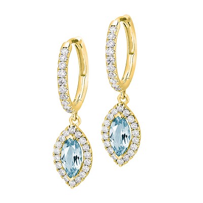 Marquise Cut Aquamarine & Diamond Drop Earrings