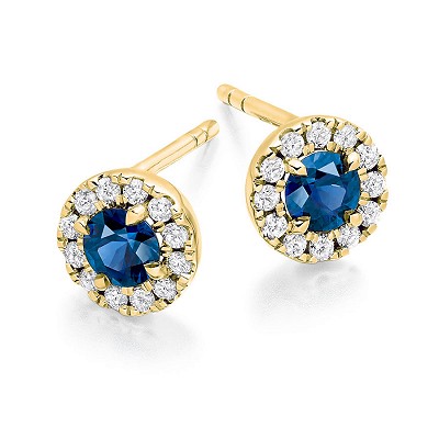 Round Brilliant Sapphire & Diamond Stud Earrings