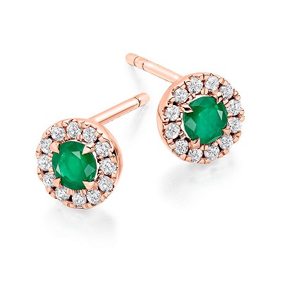 Round Brilliant Emerald & Diamond Stud Earrings