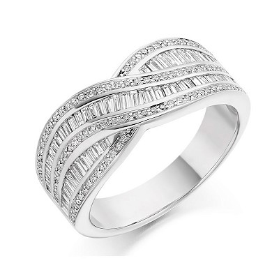 Baguette & Round Brilliant Cut Diamond Half Eternity Ring