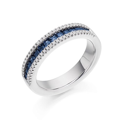 Princess Cut Sapphire & Round Brilliant Diamond Half Eternity Ring