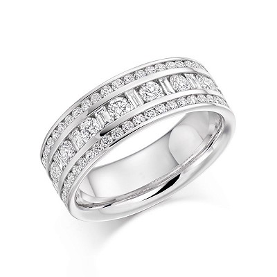 White Gold Baguette & Round Brilliant Cut Diamond Half Eternity Ring