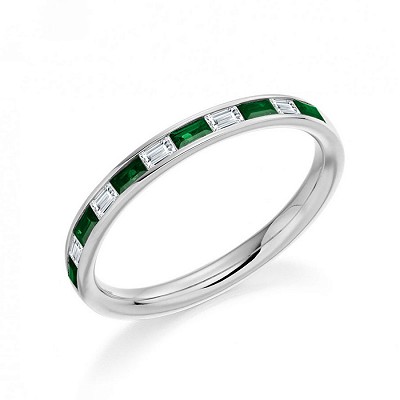 Baguette Cut Emerald & Diamond Half Eternity Ring